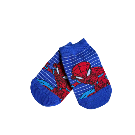 MEDIA ANIMADA INFANTIL CORTA AZUL HOMBRE ARAÑA RAYAS